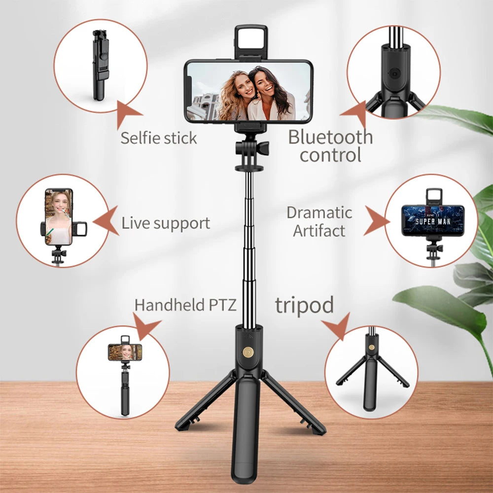 Wireless Selfie Stick Tripod Stand with Light Bluetooth Remote Extendable Tripod for iPhone Mobile Phone Tiktok Live Streaming